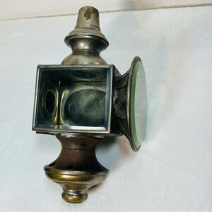 Antique Victorian Carriage Coach Lamp - Brass & Glass - Post Mount